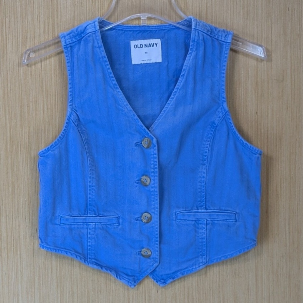 Old Navy Womens Preppy Academia Blue Herringbone Cotton Vest Size XS Layering